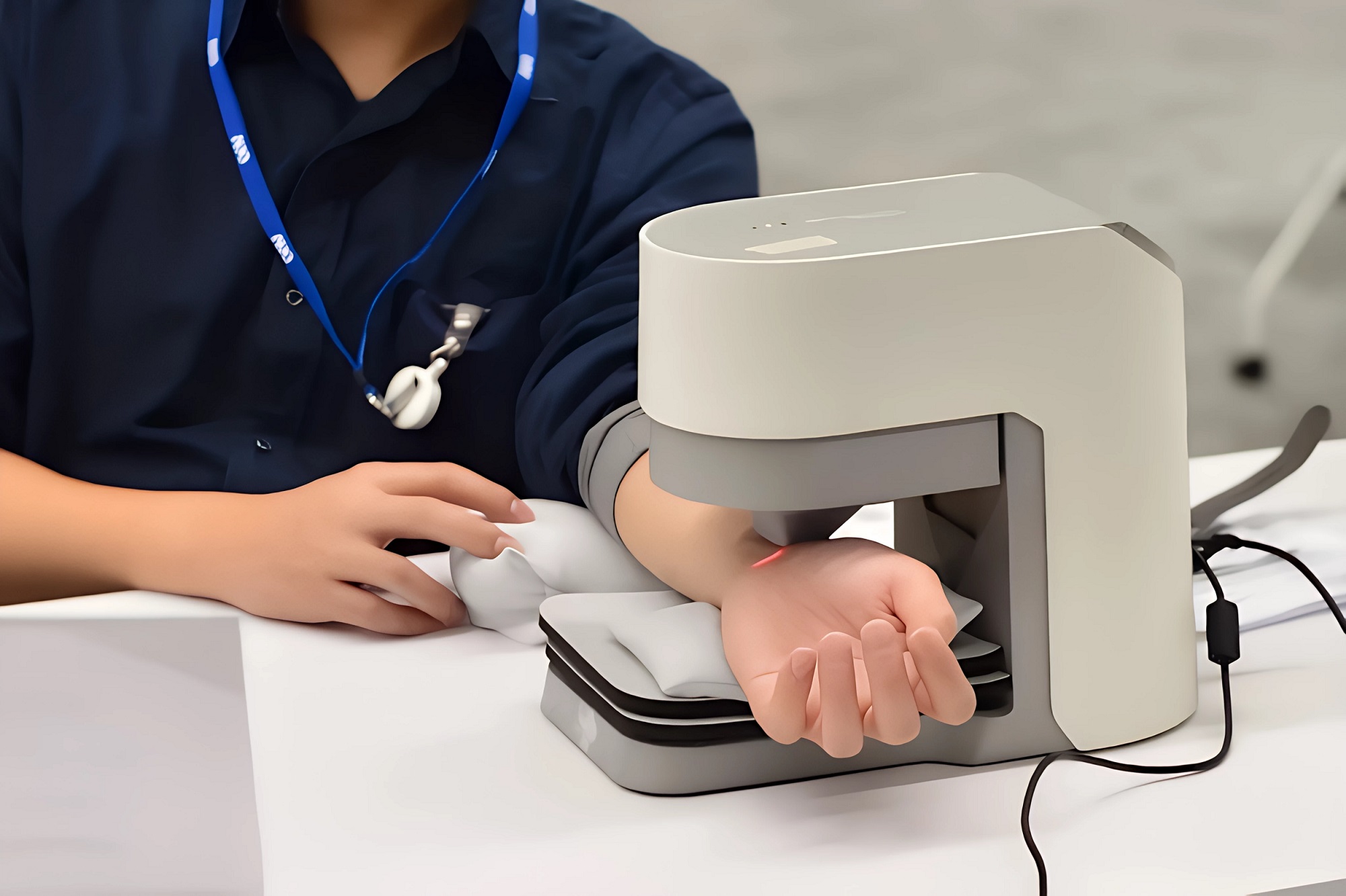 友達(dá)耘康中醫(yī)數(shù)位化檢測解決方案之脈象檢測系統(tǒng)採用高靈敏多點(diǎn)式壓力感測器，可真實(shí)還原「寸、關(guān)、尺」三部脈象量測結(jié)果