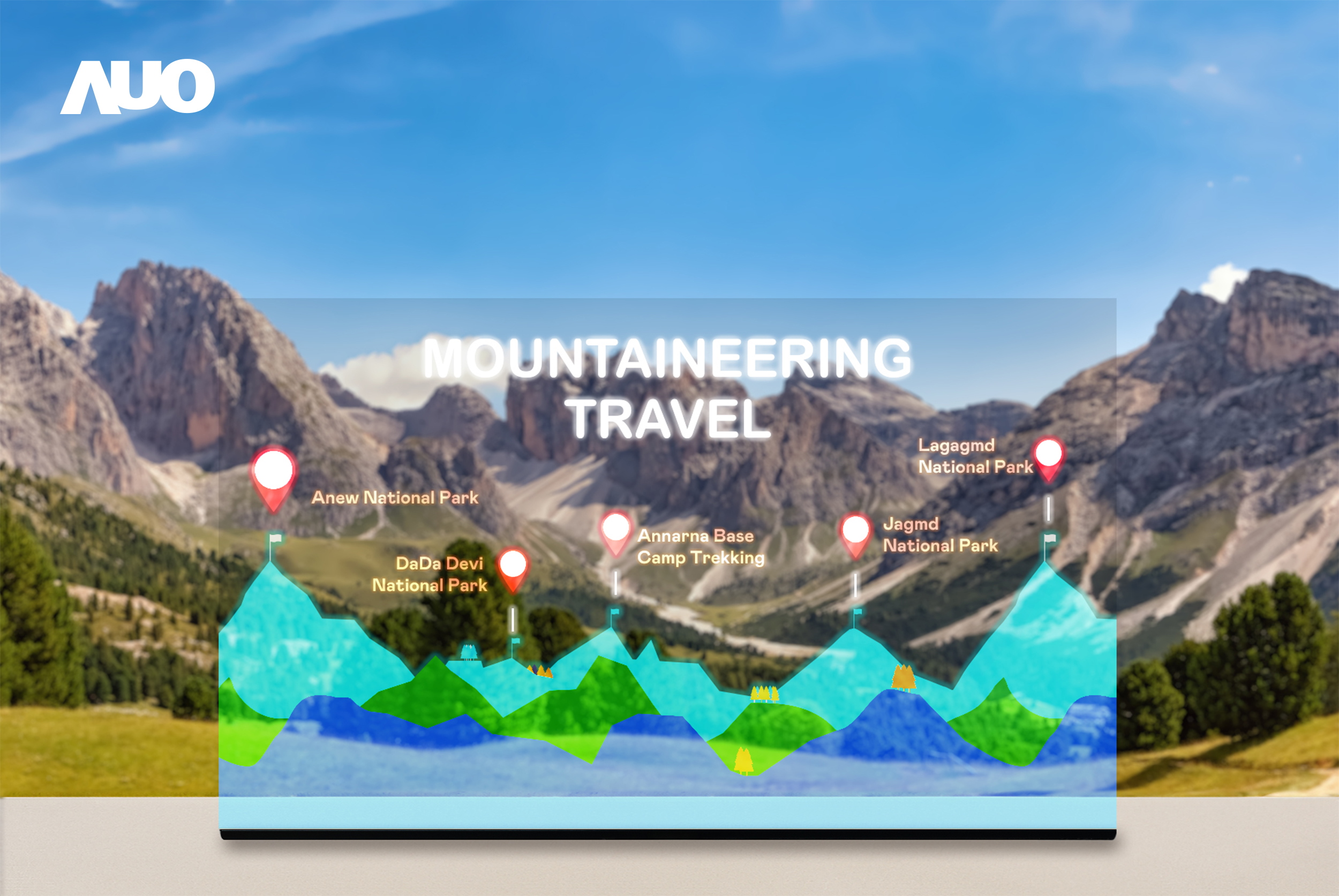 友達(dá)展示全球單片尺寸最大(*)42吋透明Micro LED顯示器拼接而成的「64吋透明Micro LED顯示器」，具備高透明度 、1,000 nits高亮度 、廣色域、採(cǎi)用三邊無(wú)邊框的無(wú)縫拼接等多重特色 ，呈現(xiàn)超高清、細(xì)膩畫質(zhì)而不遮擋後方視覺(jué) ，滿足層峰需求，可廣泛運(yùn)用於零售、藝術(shù)展覽或商業(yè)空間等場(chǎng)域